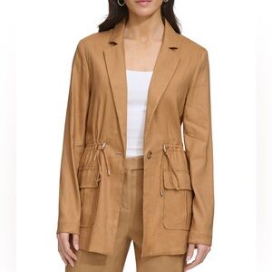 Calvin Klein Linen Blend Collared Long Sleeve Drawstring Jacket